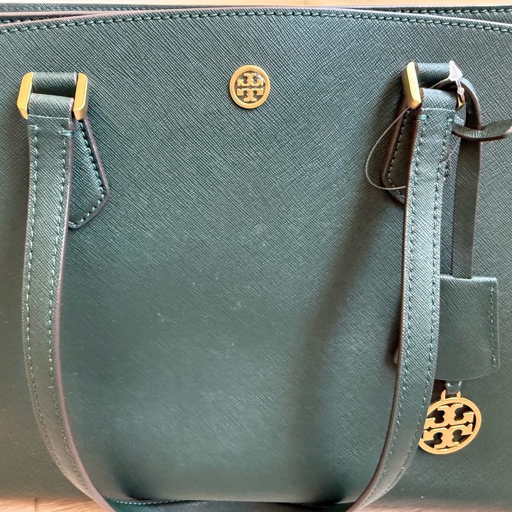 Tory Burch Forest Green Tote with Gold Accents - Picture 3 of 12